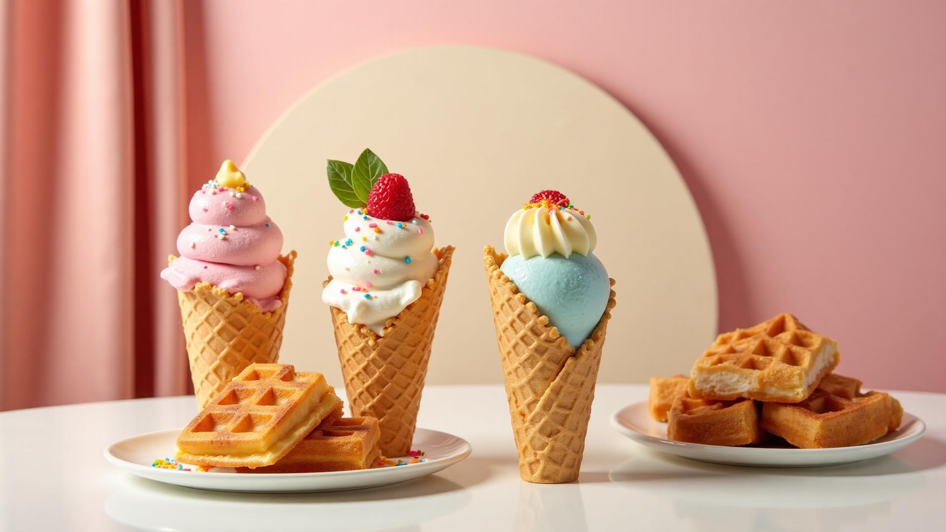 Delicious desserts including ice cream, waffles, and treats