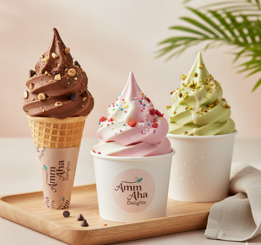 Creamy soft serve ice cream cone with sprinkles